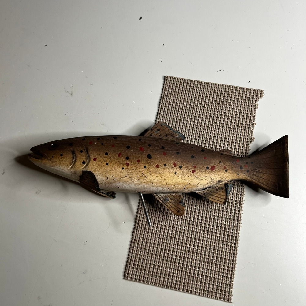 Vintage Hand Carved Wooden Brown Trout Fish Decoy Folk Art Rustic Cabin Decor